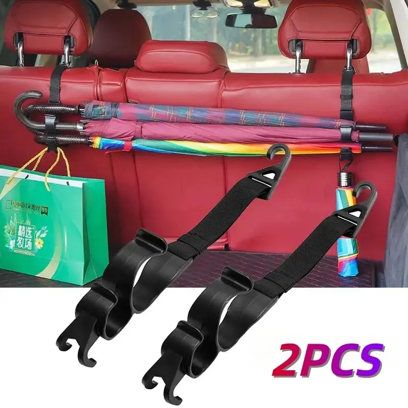 Afbeelding van 2 Stuks Verstelbare Auto Hoofdsteun Haak Houder Multifunctionele Paraplu Kofferbak Mount Auto Interieur Accessoire voor Voertuig Achterbank