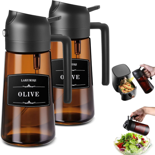 Afbeelding van 2-in-1 Glazen Oliedispenser met Sproeier – Lekvrije Olijfolie Spuitfles van 470 ml voor Koken, Luchtfriteuse, Barbecue en Salades