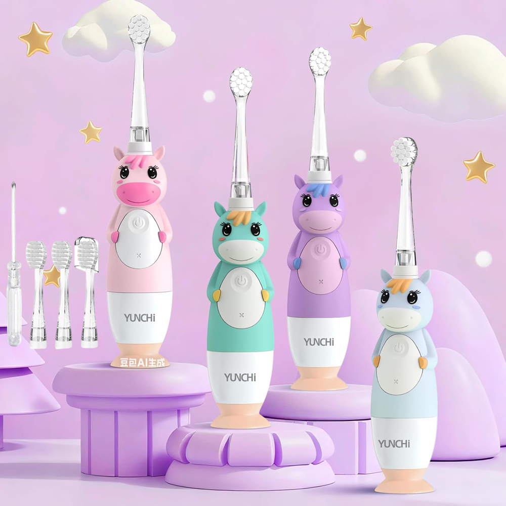 Immagine di Spazzolino elettrico sonico per bambini per bambini con simpatica copertura per unicorno e timer LED...