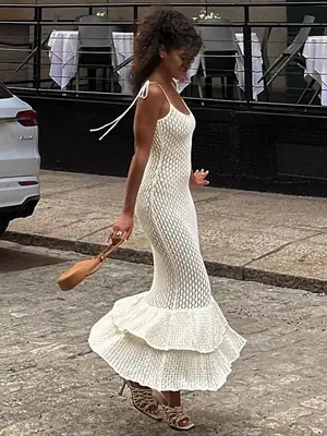 Image de Robe de plage sexy en maille à volants spaghetti - Été 2026