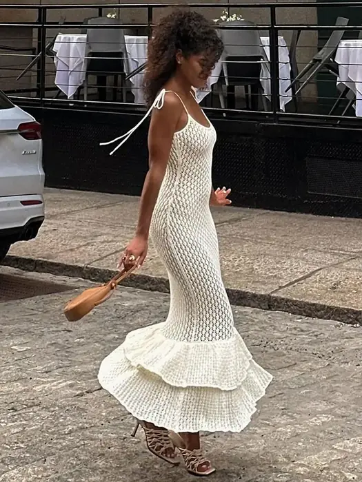 Image de Robe de plage sexy en maille à volants spaghetti - Été 2026