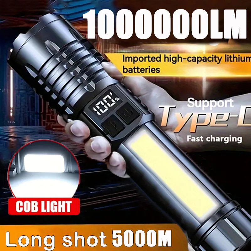 Immagine di Torcia LED ad alta potenza Heinast Potente torcia COB ricaricabile TYPE-C con torcia a luce laterale per escursioni in campeggio all'aperto