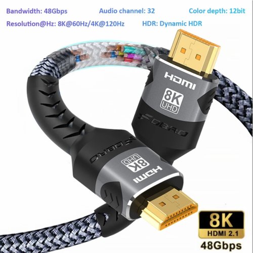 Premium 8K HDMI 2.1 Cable with 48Gbps Bandwidth – High-Speed Braided Cord for 4K 120Hz, 8K 60Hz, HDR10, DTS:X, HDCP 2.2 – Compatible with PS5, Laptops, and 4K TVs