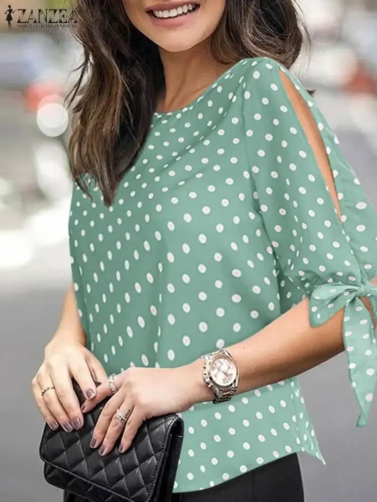 Image de Chemisier Imprimé à Pois Femme - Élégant & Décontracté