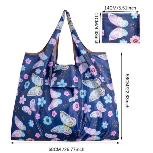 Immagine di Borsa per la spesa pieghevole portatile Borsa per la spesa con stampa di fiori di farfalla Borse tot...