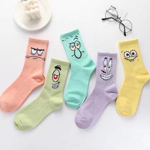 Immagine di Calzini Stampati con Motivo SpongeBob: Stile Casual Hip Hop per Uomo e Donna, Calze di Alta Qualità per Coppie e Amanti della Moda
