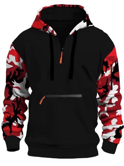 Bild von Herren Kapuzenpullover Herbst Winter – Lässiger Hoodie mit Tarnmuster, Armreißverschluss und Langarm-Design im Trend-Stil