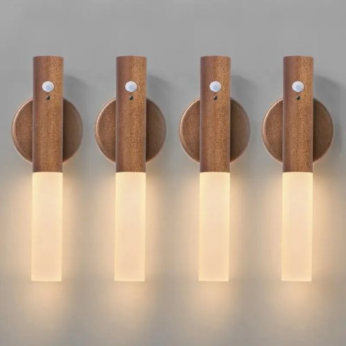 Imagen de Luz nocturna con Sensor de movimiento inteligente, lámpara LED de pared magnética recargable, portátil para pasillo, dormitorio, escaleras, decoración de gabinetes de baño