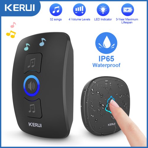 Image of Kerui M525 Wireless Touch Button Doorbell – Waterproof Outdoor Cordless Door Chime with 500ft Range, 32 Melodies, and 433MHz Technology