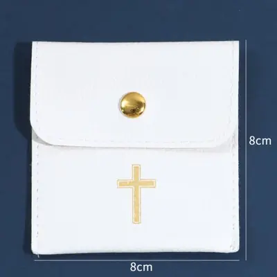 Image de Pochette Chapelet en Cuir avec Croix Dorée
