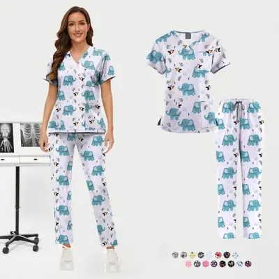 Image de Uniforme de Beauté & Soins Professionnel - Ensemble Imprimé