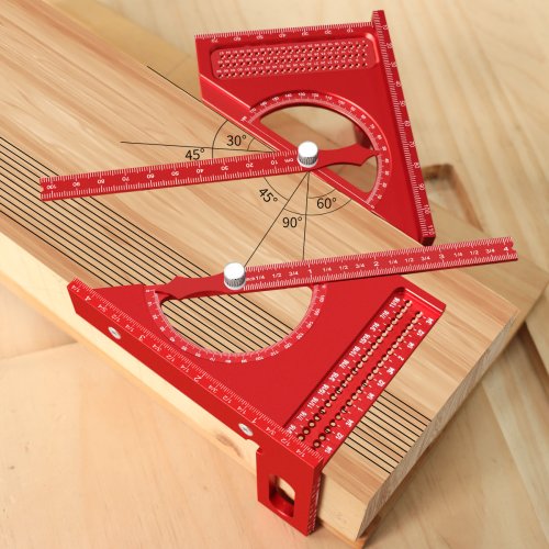 Immagine di Goniometro Quadrato Regolabile 3D in Lega di Alluminio con Guida di Marcatura Rapida da 180° – Set di Righelli per Tracciare Mezzocerchio per Carpentry e Falegnameria