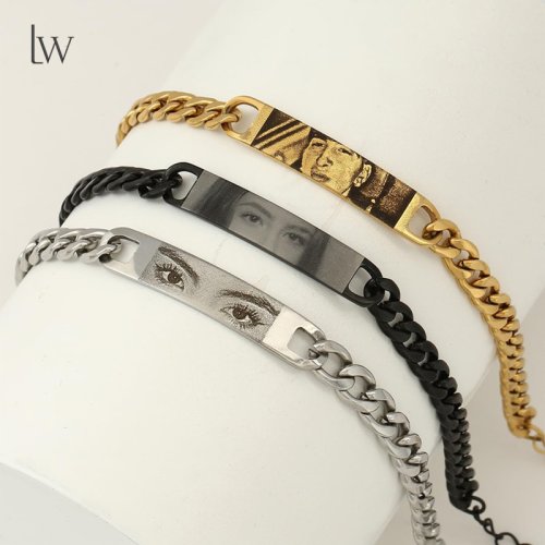 Image of Personalized Lover's Eye Photo Bracelet with Engraved Custom Eyes Picture in Stainless Steel – Romantic Valentine's Day Jewelry Gift