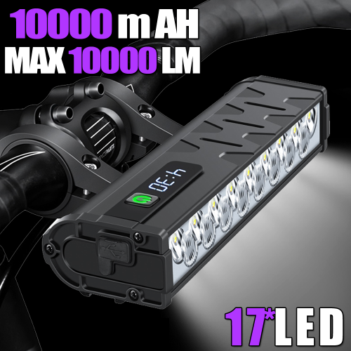 Zdjęcie Lampka rowerowa przednia Newboler 10000 lumenów, wodoodporna, z akumulatorem 10000 mAh, ładowanie USB – idealna dla MTB i rowerów szosowych