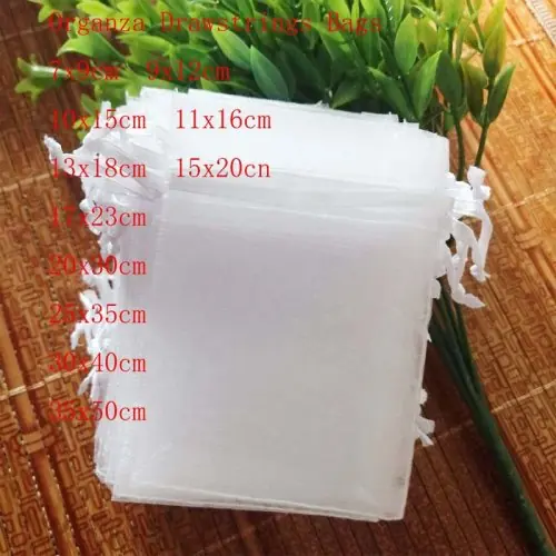 Image de Sacs Organza Blanc - Lot de 100 Pochettes Cadeaux