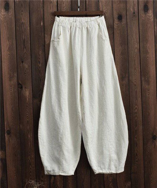 Zdjęcie Bawełniane lniane Bloomers spodnie szerokie nogawki damskie Vintage pełnej długości modne eleganckie...