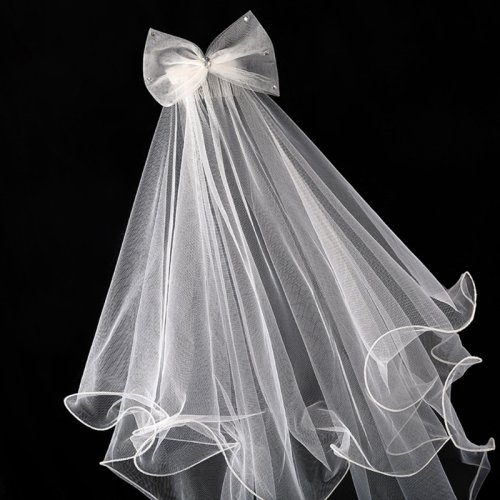 Imagen de Velo de Comunión para Niñas con Peine, Velo de Boda Corto de 2 Niveles, Accesorio Elegante para Niñas en su Día Especial