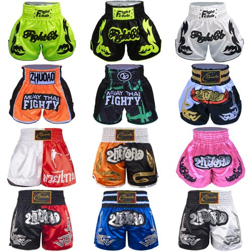 Image of Muay Thai Shorts Men Embroidery Sports Fitness Fighting Kickboxing Short Pants Women Kids Custom Sanda MMA Boxeo Trunks Black