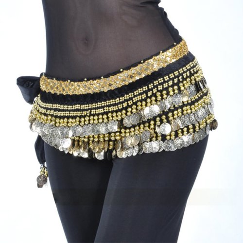 Imagen de Ropa de traje de danza del vientre para mujer y niña, cinturón de danza india, cadena de cintura, bufanda de cadera con moneda de oro 248, 10 colores, 2022