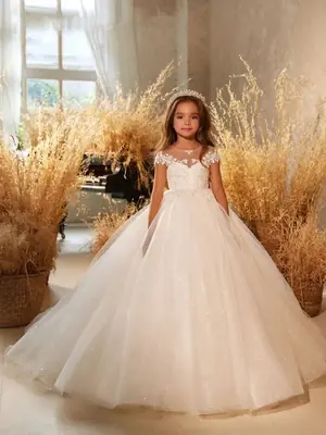 Image de Robe de Demoiselle d'Honneur Princesse - Manches Courtes & Appliqués