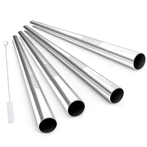 Image de Pailles Boba Réutilisables en Acier Inoxydable - Set de 4 avec Brosse