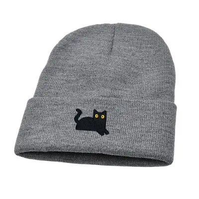 Image de Bonnet Tricoté Chat Noir Mignon - Hiver Chaud & Stylish