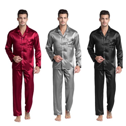 Afbeelding van Zijden Pyjama Set voor Mannen - Luxe Satijn Nachtkleding met Moderne Stijl en Comfortabele Fit