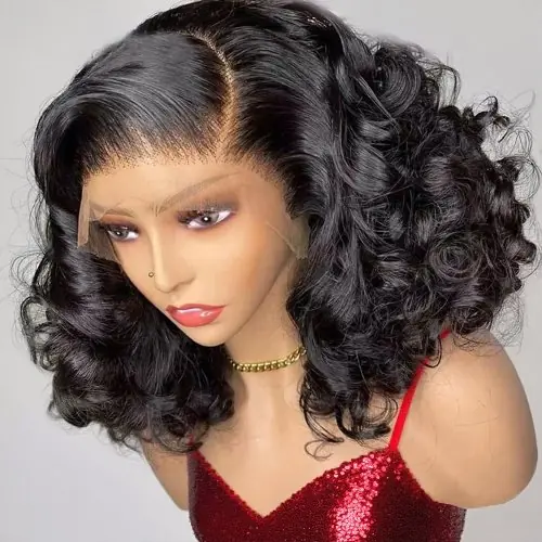 Image de Perruque Courte Bob Dentelle Frontale 13x6 - Cheveux Humains 250% Densité