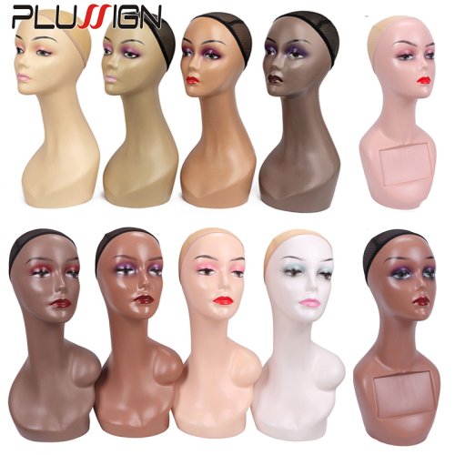 Image of Half Shoulder Dummy Head 6Pcs/Box Fiber Glass Mannequin Head With Bottom Cover Wig Display Stand Female Mannequin Head For Wig