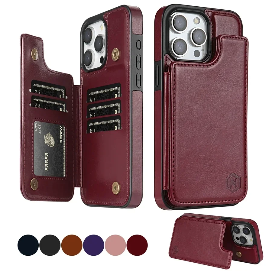 Bild von RFID-sichere Ledertasche mit Anti-Diebstahl-Schutz für iPhone 16 Pro Max, 15 Plus, 14, 13, 12, 11, SE 2, X, XS, XR, 8, 7 – Hochwertige Schutzhülle mit Magnetverschluss und stilvollem Design