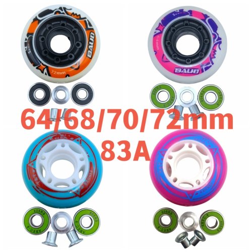 Image of Premium Inline Skate Wheels for Kids – 64mm, 68mm, 70mm, 72mm, 83A Hardness – Smooth Ride & Durable Performance – Set of 4 Wheels