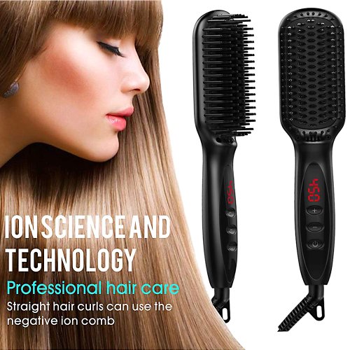 Image of Natural Ceramic Hair Straightening Brush with Anti-Scald Technology – Gentle Heat Styling for Smooth, Shiny Hair & Beard Care