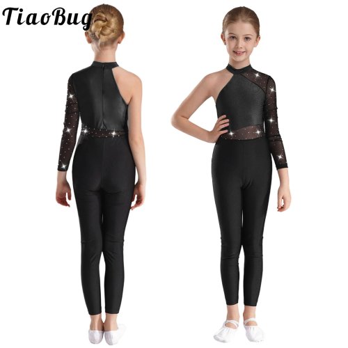 Image of Girls One-Shoulder Long Sleeve Ballet Leotard – Full Body Dance Suit for Gymnastics, Figure Skating & Workout