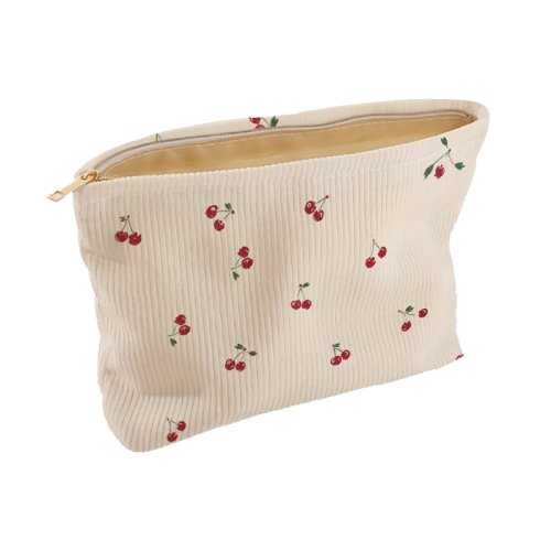 Afbeelding van Mode kersen bedrukte corduroy make-up tas grote capaciteit lichtgewicht rits make-up opbergdoos multifunctionele tas met voering