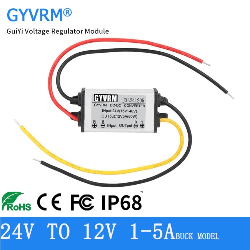 Imagen de Convertidor DC-DC 24V a 12V Impermeable con Regulación de Corriente de 1A a 5A - Módulo Reductor Buck para Aplicaciones Automotrices e Industriales