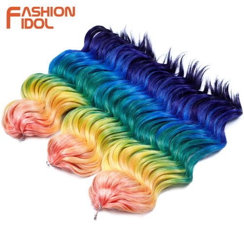 Image of Natural-Looking 16-Inch Deep Wavy Twist Crochet Hair Extensions with Ombre Rainbow Colors – Synthetic Water Wave Braids for Women