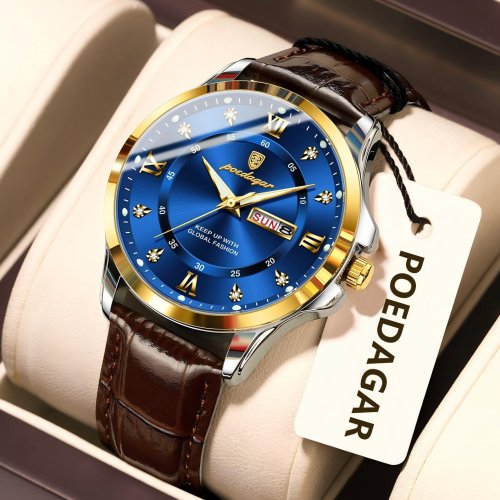 Imagen de Reloj de Pulsera para Hombre con Correa de Cuero de Alta Calidad, Resistente al Agua, Luminoso y con Fecha Semanal - Reloj de Negocios Moderno y Elegante