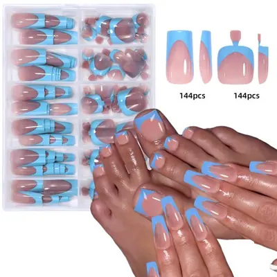Image de Ongles Faux Français 144 Pièces - Brillants & Prêts à Porter