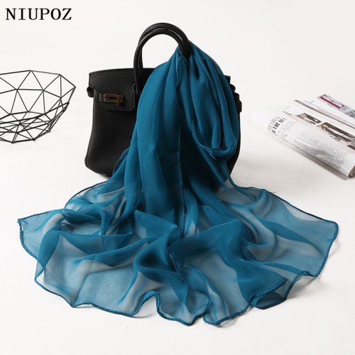 Afbeelding van Dames Foulard Gradiënt Effen Kleur Chiffon Georgette Sjaal Bandana Elegante Lange Sjaal Hijab Zomerzonbescherming