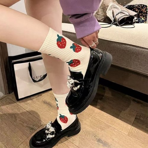 Image of Women Socks Kawaii Strawberry Harajuku Funny Sweet Cotton Cute Happy Socks White Ladies Novelty Girls Christmas Gift