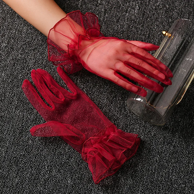 Zdjęcie Eleganckie Tiulowe Rękawiczki Damskie