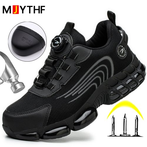 Immagine di Scarpe Antinfortunistiche da Uomo con Bottoni Rotanti, Scarpe da Lavoro in Pelle Resistente, Punta in Acciaio e Protezione Antiforatura – Stivali Robusti per Ambienti Industriali
