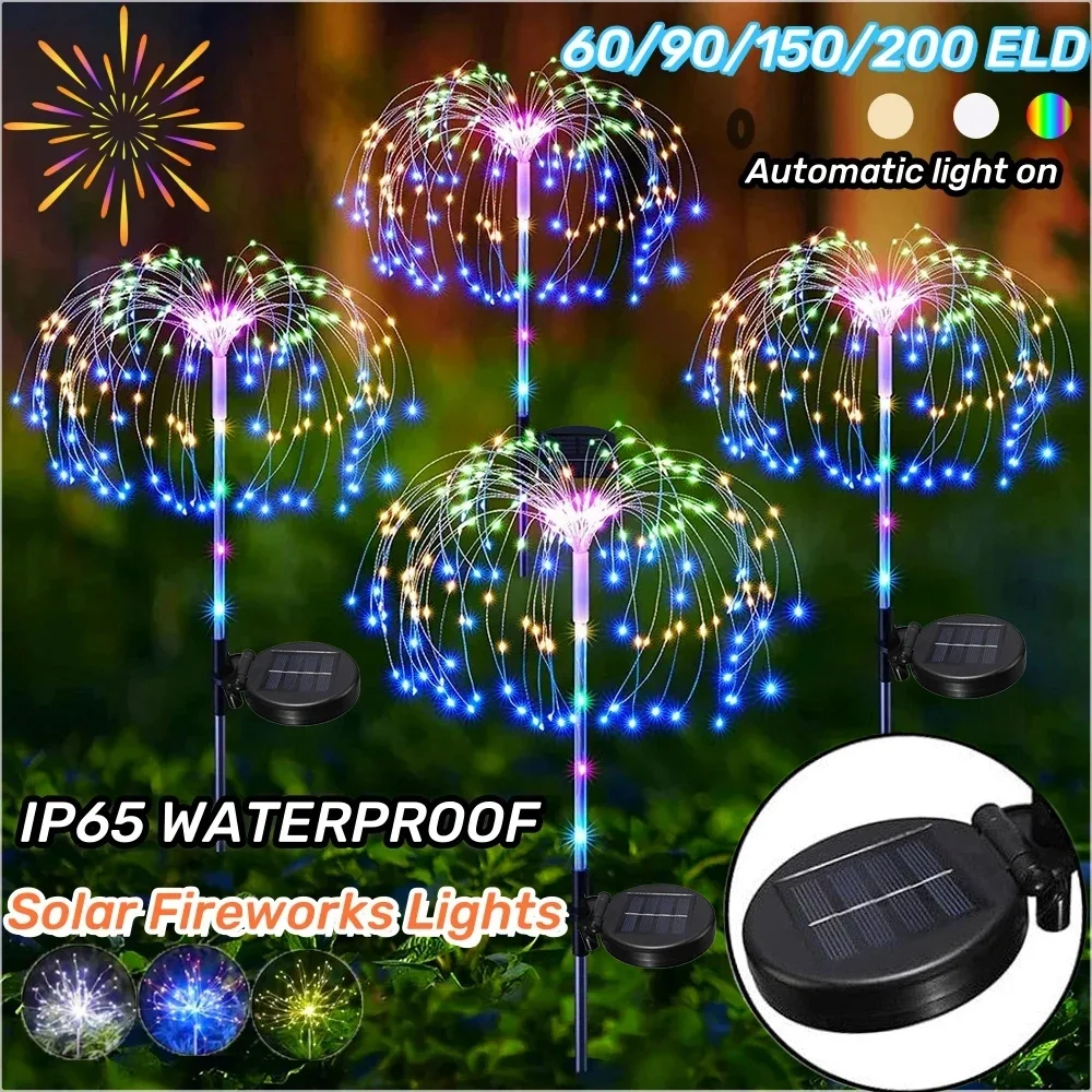Immagine di Lampada Solare con Effetto Fuochi d'Artificio 90 LED - Luci Decorative da Giardino per Natale e Feste, 8 Modalità di Illuminazione, Starburst DIY