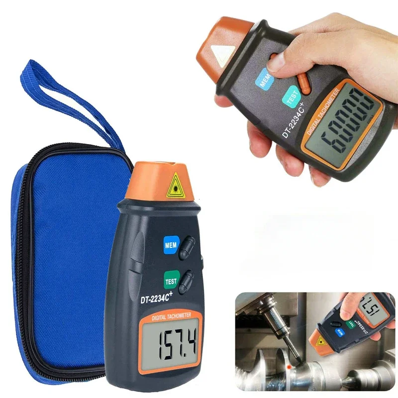 Image of DT2234C Digital Laser Tachometer - Non-Contact RPM Meter with LCD Display for Precise Speed Measurement from 2.5 to 99,999 RPM