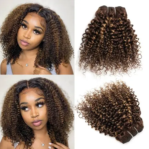 Image de Extensions cheveux humains bouclés 60g brun miel p4-27
