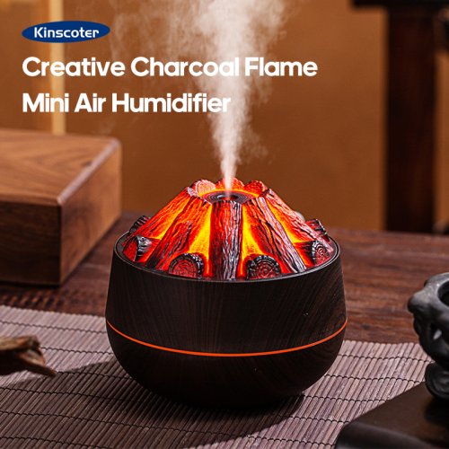 Imagen de Humidificador Ultrasónico con Efecto Fogata y Chimenea de Madera Clásica - Difusor de Niebla USB para Ambientes Cálidos y Relajantes