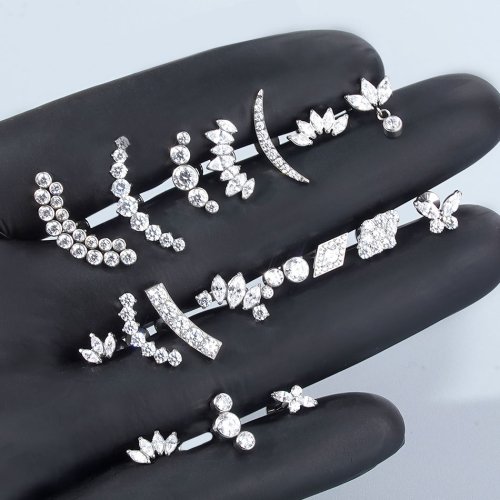 Immagine di Orecchini in Titanio con Zircone Cubico per Trago e Helix, Piercing Labret con Filettatura Interna, Anello per Labbro – Gioielli Eleganti per Donne