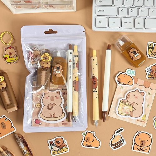 Image of Adorable Cartoon Capybara Themed Student Learning Stationery Set – Complete School Supplies Gift for Kids