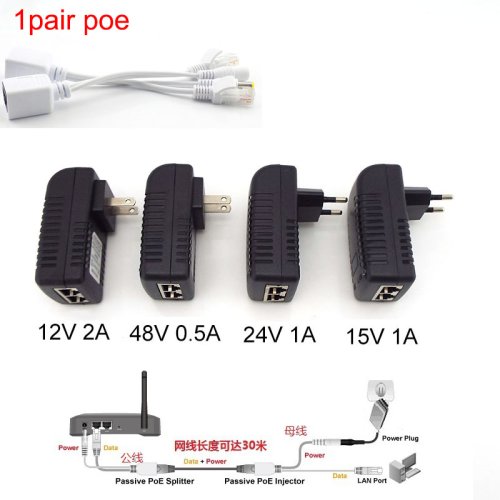Imagen de Inyector POE Ethernet DC12V 48V 15V 1A 12V 2A 24V 1A 24W, adaptador de fuente de alimentación CCTV, interruptor para cámara IP POE, puente inalámbrico de la UE