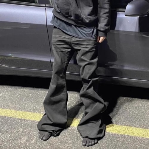 Imagen de Pantalones vaqueros de hombre, pantalones de moda para hombre con cremallera, pantalones de calle de longitud completa, ropa vaquera negra sólida para hombre